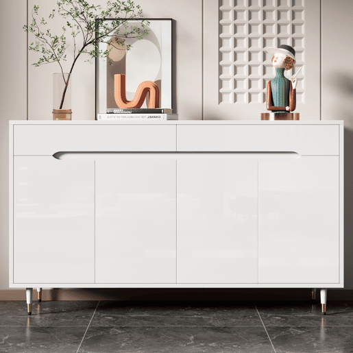 Aparador de painel de partículas com 4 portas e 2 gavetas,branco