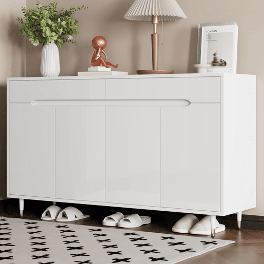 Aparador de painel de partículas com 4 portas e 2 gavetas,branco