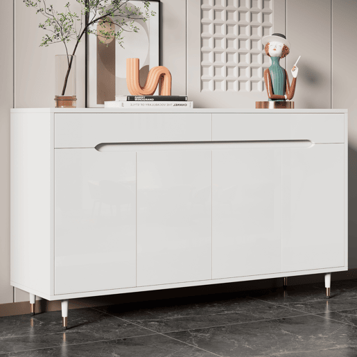 Aparador de painel de partículas com 4 portas e 2 gavetas,branco