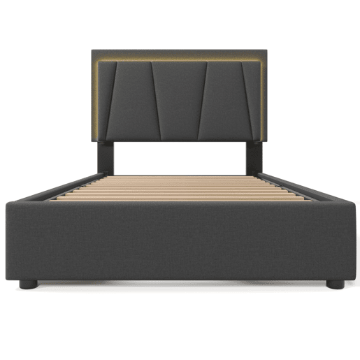 Cama estofada 90x200cm - Com LED e 2 gavetas, cabeceira ajustável - Garu
