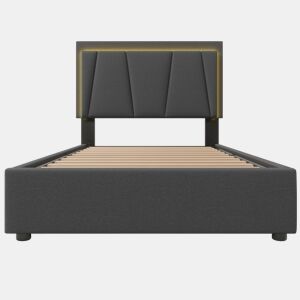 Cama estofada 90x200cm - Com LED e 2 gavetas, cabeceira ajustável - Garu
