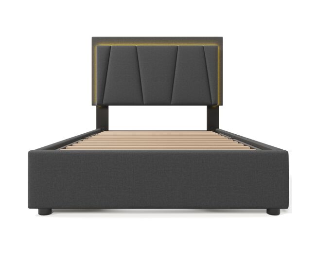 Cama tapizada 90x200cm - con led y 2 cajones, cabecero ajustable - garu