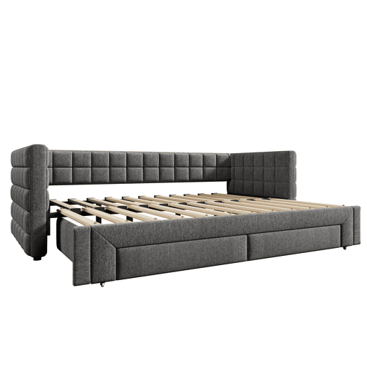 Sofá-cama, 90x200 cm - Sofá-cama com encosto quadrado, cama extensível (até 180 cm, tamanho queen), 2 gavetas, sem colchão - Cinza