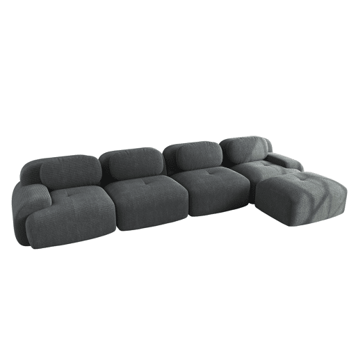 Sofá de canto de 4 lugares - 32D acolchoado de alta elasticidade, antiderrapante, com chaise longue, apoios de braços extra largos, combinável - Cinza