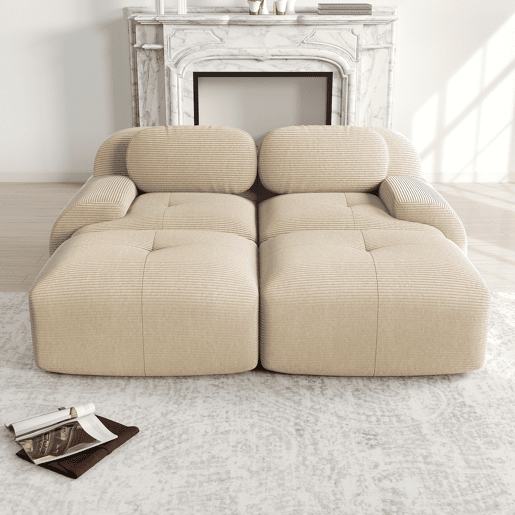 Sofá modular de 2 lugares - com chaise longue, antiderrapante, ergonómico, estofamento altamente elástico - Bege