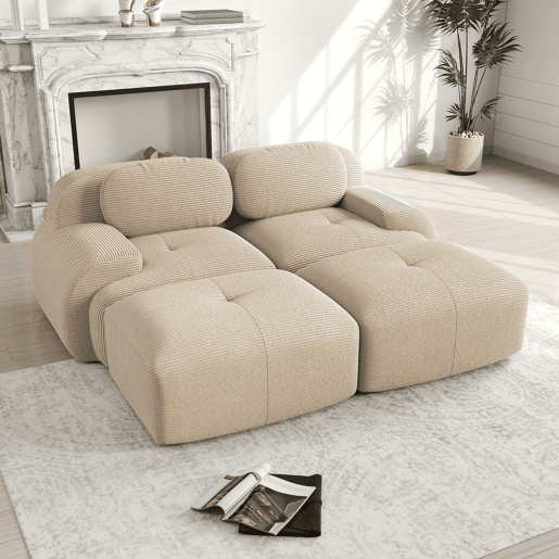Sofá modular de 2 lugares - com chaise longue, antiderrapante, ergonómico, estofamento altamente elástico - Bege