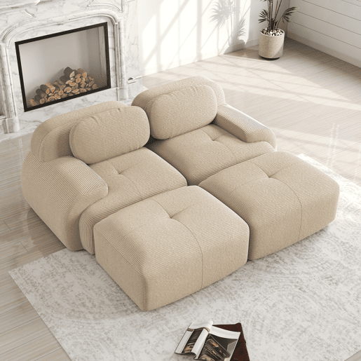Sofá modular de 2 lugares - com chaise longue, antiderrapante, ergonómico, estofamento altamente elástico - Bege