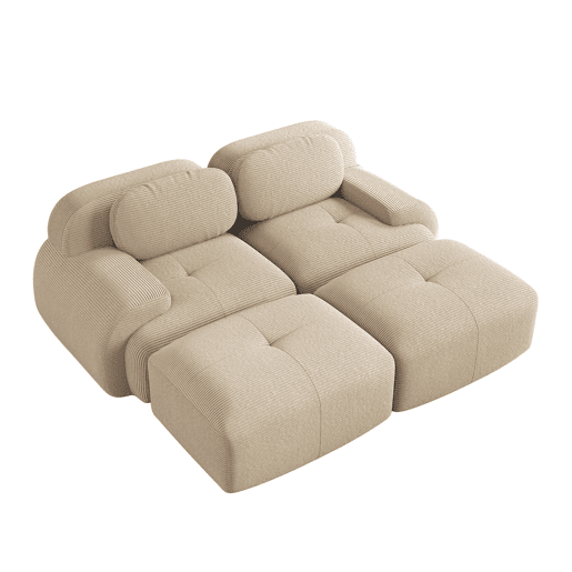 Sofá modular de 2 lugares - com chaise longue, antiderrapante, ergonómico, estofamento altamente elástico - Bege