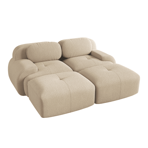 Sofá modular de 2 lugares - com chaise longue, antiderrapante, ergonómico, estofamento altamente elástico - Bege