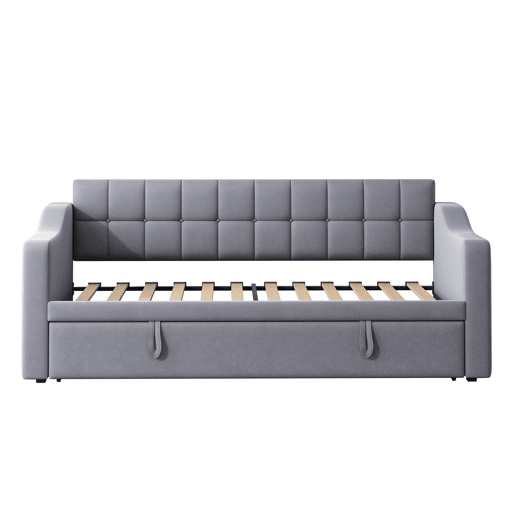 Sofá-cama 90180 - Multifuncional com tomada e bolsa de armazenamento - Cinza Samtstoff Sofá-cama 90180 - Multifuncional com tomada e bolsa de armazenamento - Cinza Samtstoff
