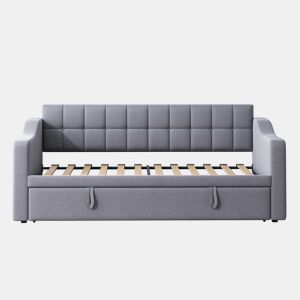Sofá-cama 90180 - Multifuncional com tomada e bolsa de armazenamento - Cinza Samtstoff