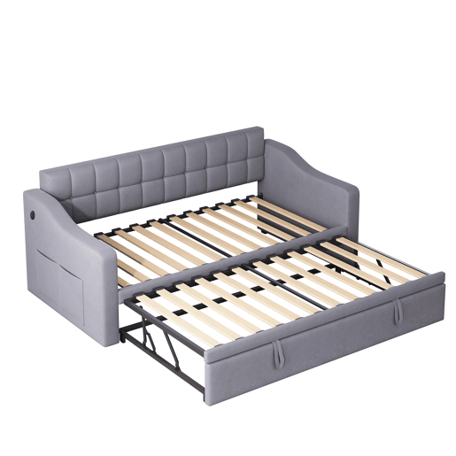 Sofá-cama 90180 - Multifuncional com tomada e bolsa de armazenamento - Cinza Samtstoff Sofá-cama 90180 - Multifuncional com tomada e bolsa de armazenamento - Cinza Samtstoff