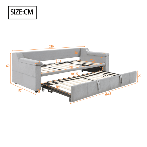 Sofá-cama 90180x190 cm - Braço largo e grosso, com sistema de som Bluetooth inteligente, com porta USB, com compartimentos, com estrado, tecido de veludo - Cinza claro