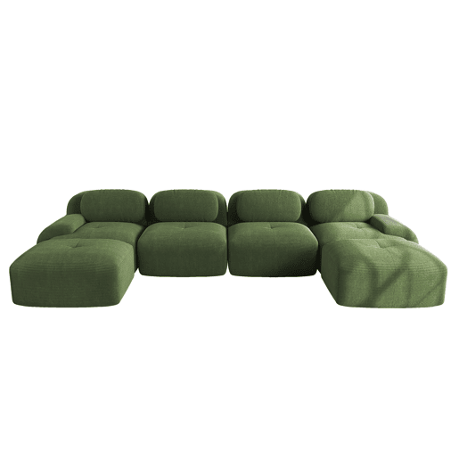 Sofá modular em U - sem montagem - Veludo cotelê respirável, enchimento 32D de alta elasticidade, braços extra largos, ergonómico e adequado para animais de estimação - Verde
