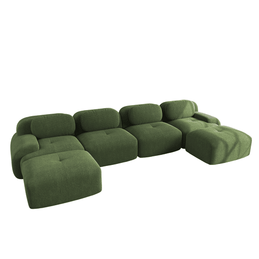 Sofá modular em U - sem montagem - Veludo cotelê respirável, enchimento 32D de alta elasticidade, braços extra largos, ergonómico e adequado para animais de estimação - Verde