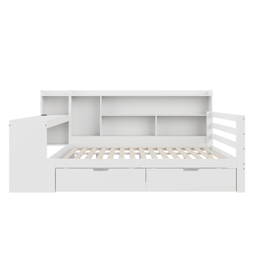 Sofá-cama 140 x 200 cm - Com secretária, estante, compartimentos e tomada - Branco