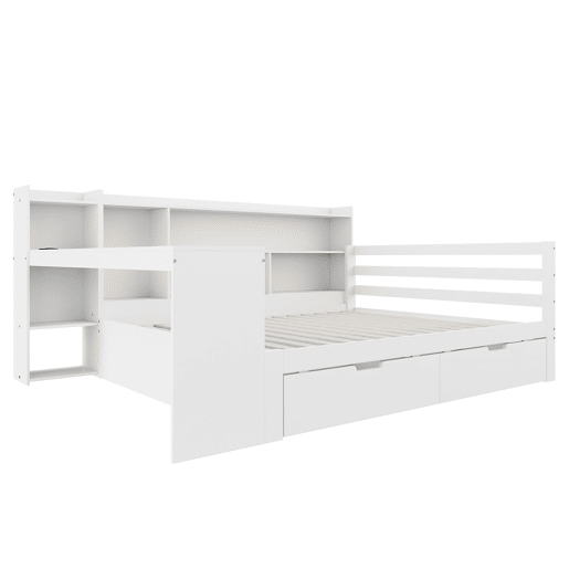 Sofá-cama 140 x 200 cm - Com secretária, estante, compartimentos e tomada - Branco