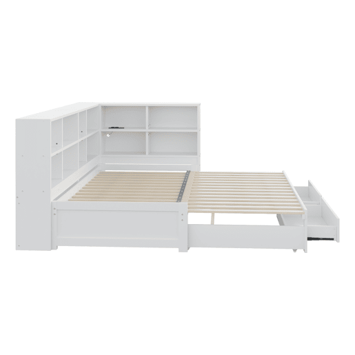 Sofá-cama multifuncional 90180*190 cm - Com cama extraível, compartimento de arrumação, tomada euro, gavetas, estrado - Branco