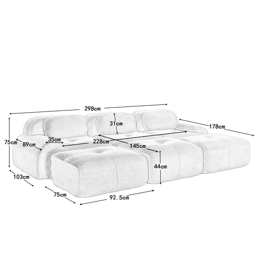 Sofá modular de 3 lugares com 3 pufes - sem montagem, adequado para animais de estimação, braços ultra-rebatíveis - Verde