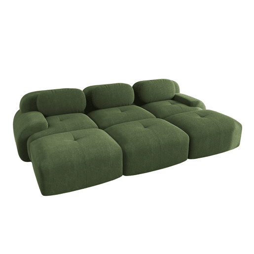 Sofá modular de 3 lugares com 3 pufes - sem montagem, adequado para animais de estimação, braços ultra-rebatíveis - Verde