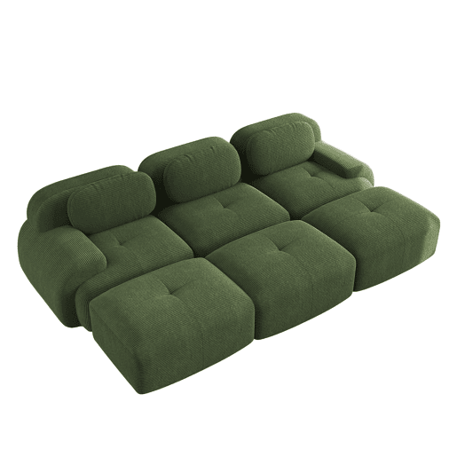 Sofá modular de 3 lugares com 3 pufes - sem montagem, adequado para animais de estimação, braços ultra-rebatíveis - Verde