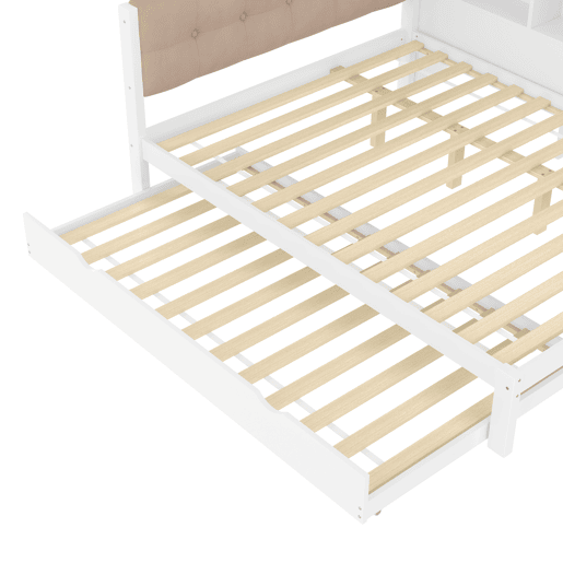 Cama nido 140x200 cm - individual, sem colchão, cama extraível, LED regulável, prateleira, porta USB, madeira de pinho - branco