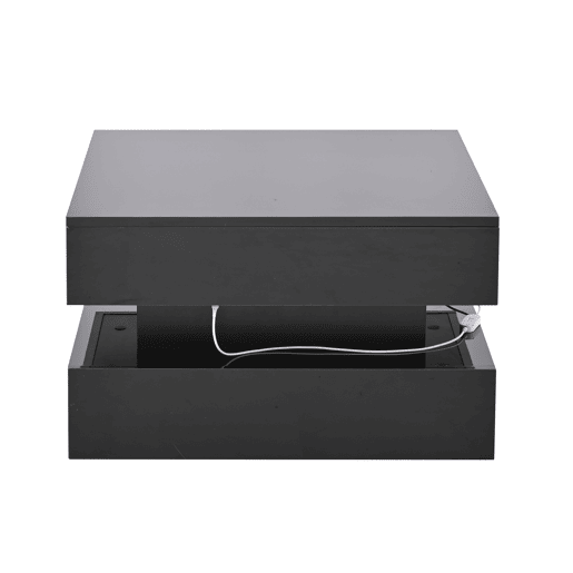 Mesa de centro 65x65x38,5 cm - Mesa de sala elevável, mesa auxiliar, mesa de café com LED, 2 gavetas, design geométrico - Preto
