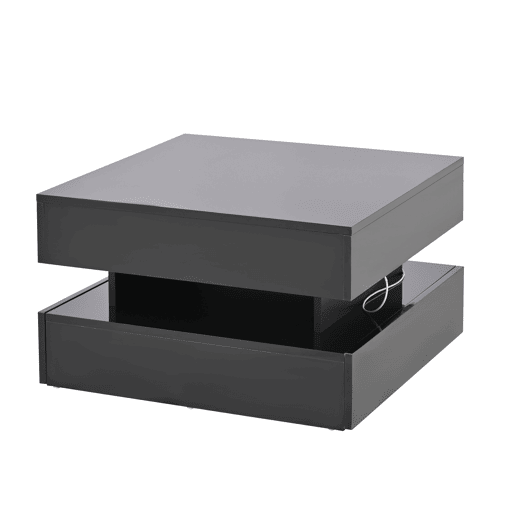 Mesa de centro 65x65x38,5 cm - Mesa de sala elevável, mesa auxiliar, mesa de café com LED, 2 gavetas, design geométrico - Preto