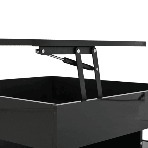 Mesa de centro 65x65x38,5 cm - Mesa de sala elevável, mesa auxiliar, mesa de café com LED, 2 gavetas, design geométrico - Preto