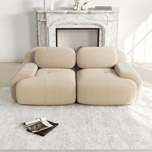 Sofá loveseat 82'' - Modular com braços curvos, antiderrapante, com almofada altamente elástica - Bege