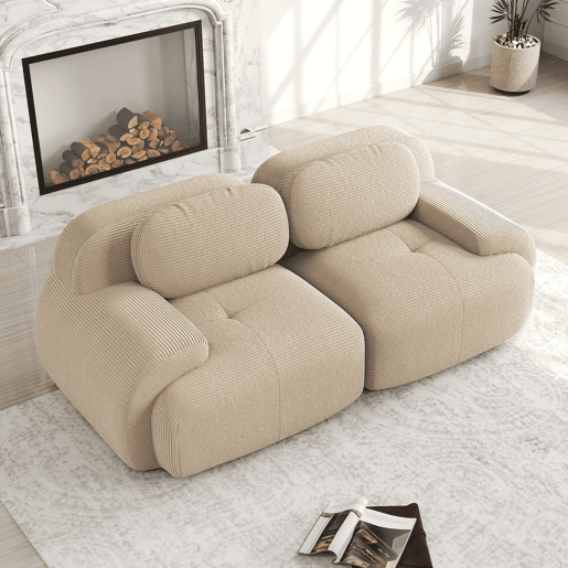 Sofá loveseat 82'' - Modular com braços curvos, antiderrapante, com almofada altamente elástica - Bege