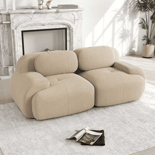 Sofá loveseat 82'' - Modular com braços curvos, antiderrapante, com almofada altamente elástica - Bege