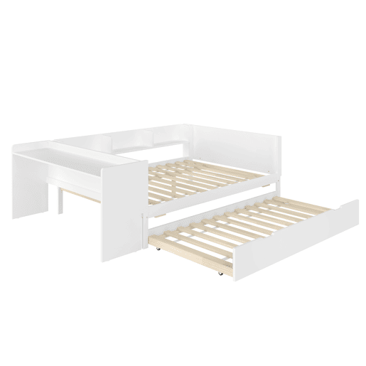 Cama de madeira 140x200cm - com secretária, cama adicional, prateleiras - branca