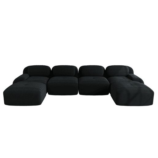 Sofá modular em U - sem montagem - tecido de veludo cotelê respirável, almofadas de alta elasticidade 32D, braços extra largos, adequado para animais de estimação e ergonómico - Preto