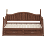 Sofá-cama extensível 90180*190 cm - Com colunas romanas, encosto curvo, apoios de braços, com gavetas e estrado, multifuncional em madeira de pinho - Nogueira