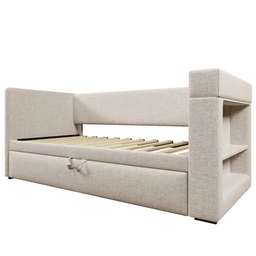 Daybett 90x190 cm - Sofá-cama individual com cama extraível, braços com portas USB e Type-C e porta-copos - Bege