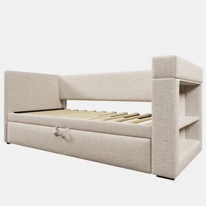 Daybett 90x190 cm - Sofá-cama individual com cama extraível, braços com portas USB e Type-C e porta-copos - Bege