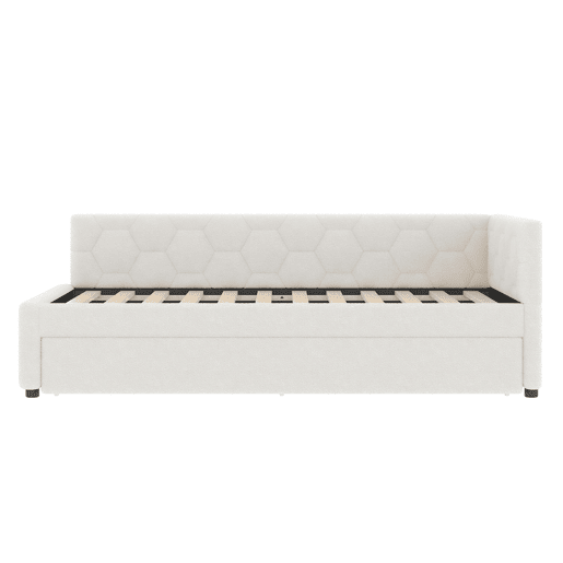 Cama Daybett 90x200cm - Sofá-cama, com cabeceira, cama extensível multifuncional, com candeeiro de mesa e porta USB, Branco