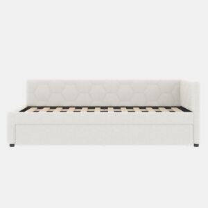 Cama Daybett 90x200cm - Sofá-cama, com cabeceira, cama extensível multifuncional, com candeeiro de mesa e porta USB, Branco