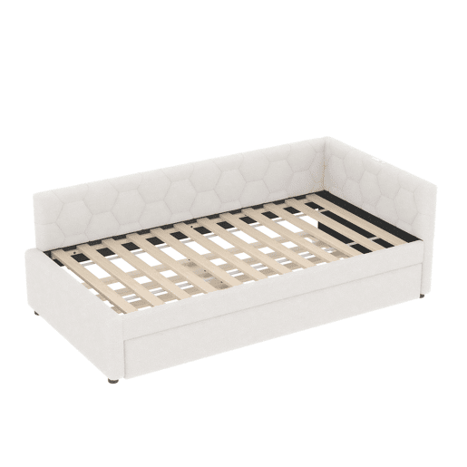 Cama Daybett 90x200cm - Sofá-cama, com cabeceira, cama extensível multifuncional, com candeeiro de mesa e porta USB, Branco