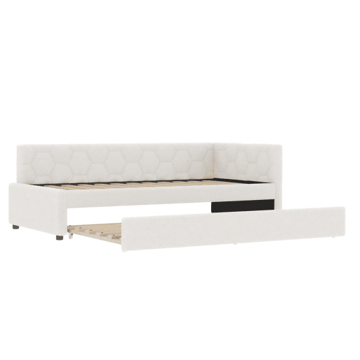 Cama Daybett 90x200cm - Sofá-cama, com cabeceira, cama extensível multifuncional, com candeeiro de mesa e porta USB, Branco