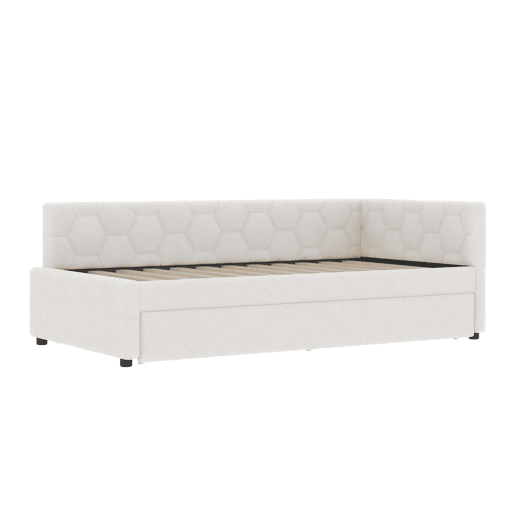 Cama Daybett 90x200cm - Sofá-cama, com cabeceira, cama extensível multifuncional, com candeeiro de mesa e porta USB, Branco