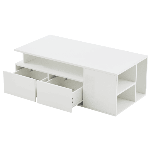 Mesa de centro 100x50x35 cm - Sofá com LED, mesa de café com 2 gavetas, capacidade de carga de 60 kg, branco