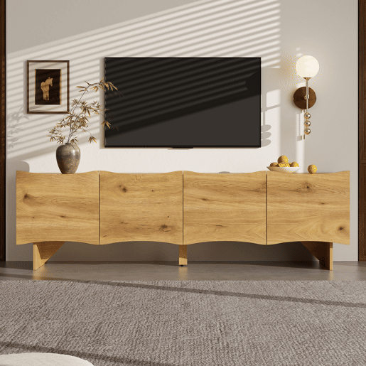 Móvel de TV 170cm de painel de partículas com 4 portas batentes,natural