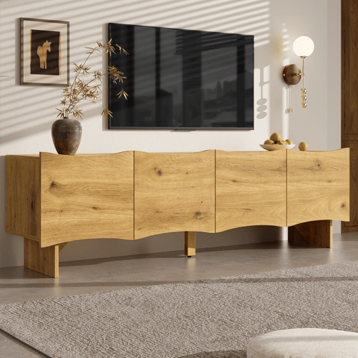 Móvel de TV 170cm de painel de partículas com 4 portas batentes,natural