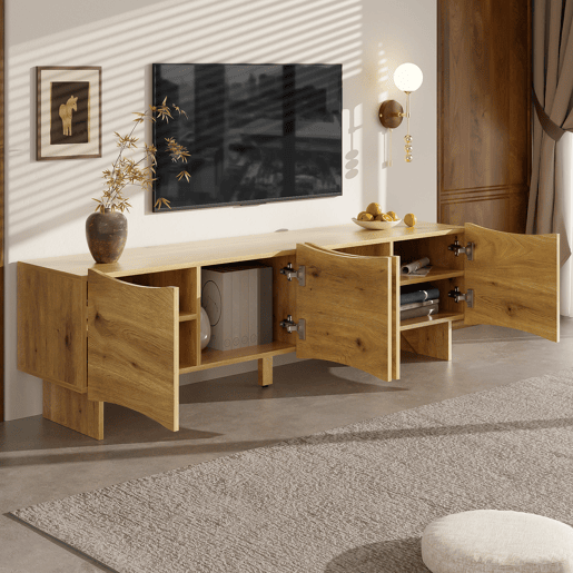 Móvel de TV 170cm de painel de partículas com 4 portas batentes,natural