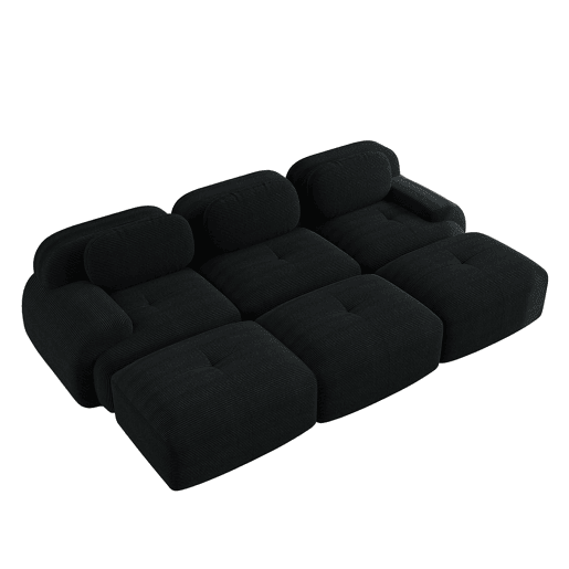 Sofá modular de 3 lugares - com 3 pufes, montagem sem ferramentas, adequado para animais de estimação, braços ultra largos - Preto