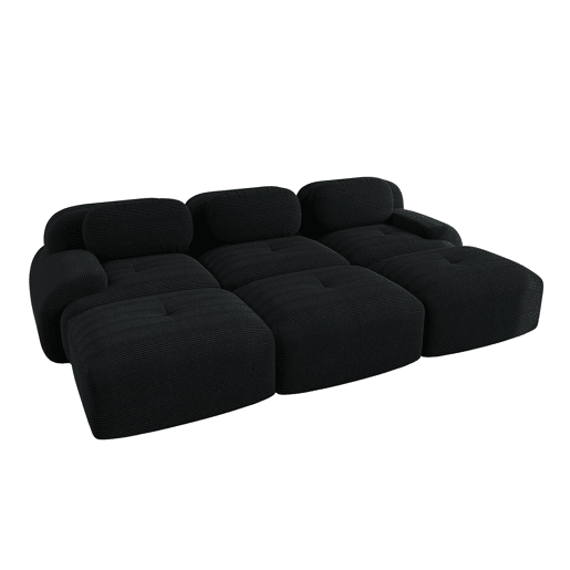Sofá modular de 3 lugares - com 3 pufes, montagem sem ferramentas, adequado para animais de estimação, braços ultra largos - Preto