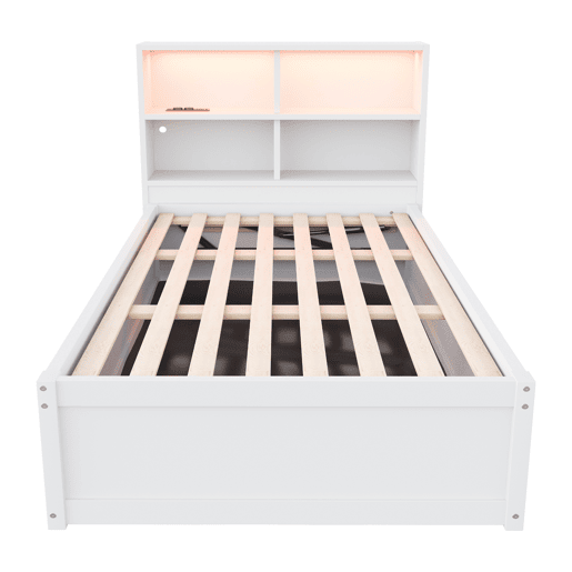 Sofá-cama 90*200 - Com várias tomadas, vários compartimentos de arrumação, faixa de luz, cama hidráulica, cama de madeira maciça, cama individual, cama multifuncional de madeira - Branco