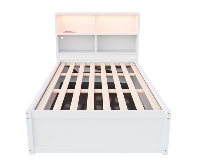 Sofá cama 90*200 - con múltiple toma de corriente, varios compartimentos de almacenamiento, tira de luz, cama hidráulica, cama de madera maciza, cama